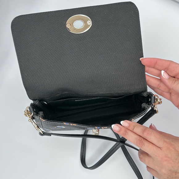 AUTHENTIC COACH F35882 QUINN CROSSBODY BRAMBLE ROSE PRINT BLACK CANVAS GOLD - Picture 12 of 16